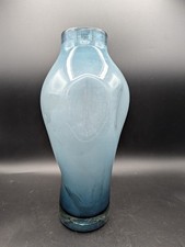 Hand Blown PINCHED Dimpled Art GLASS VASE INSIDE SANDBLASTED GRAY Blue 12  