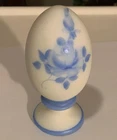 Vtg Fenton Satin Glass Egg w/Pedestal Blue Floral Hand Painted & Signed -LOT6-29