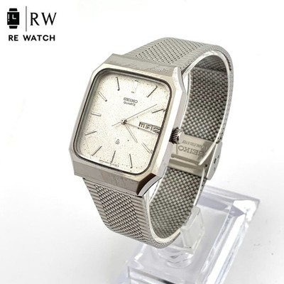 Seiko Quartz 5933-5080 Square Herrenuhr Day-Date Mesh Armband aus Japan