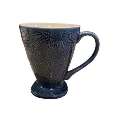 Coffee Mug Seashell Coastal Blue Embossed Stoneware 5  Ocean Sea Beach Drink