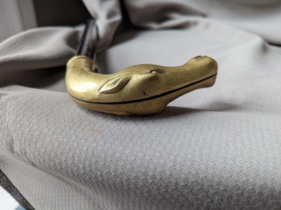 古董黄铜拐杖马头手柄手杖 EQUESTRIAN 复古 — 第 3/4 张图片