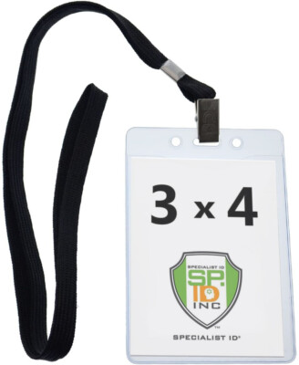 10 Pack - Premium Vertical 3X4 Inch Badge Holders with Lanyards by Specialist ID