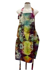 Bib Apron Artist Chef Unisex No Pockets Ice Tie Dyed Bright Adjustable OOAK