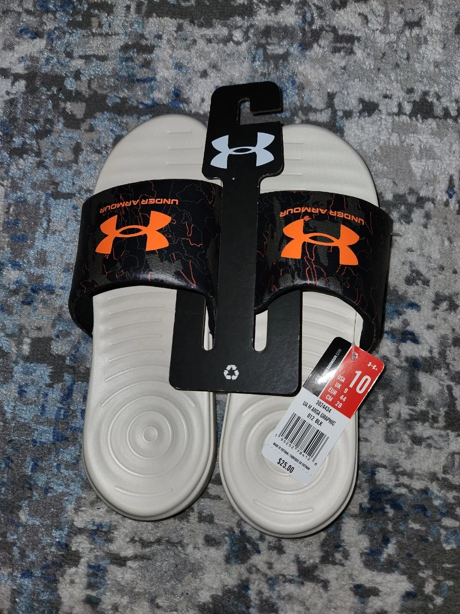 Under Armour Ansa Graphic Slide Sandal White Camo w Orange Logo Men s 10 NWT