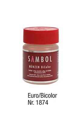 SAMBOL-1874-Münzbad-Tauchbad-Münzreiniger-Pflege-EURO-BICOLOR-für-Münzen-250-ml