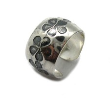 Genuine Sterling Silver Ring Stamped Solid 925 14mm Wide Floral Band Handmade