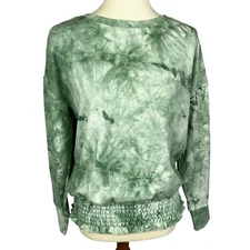 NEW Nine West Green Tie Dye Smocked Hem Pullover Sweatshirt Women’s Medium