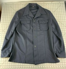 Vintage 60s 70s Polyester Navy Blue Mod Atomic Hippy Disco Dance Hollywood Shirt