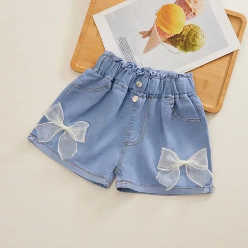 Denim Blue Toddler Girls Kids Casual Short Pants Waist Trousers for 4-10 Years - Picture 2 of 28