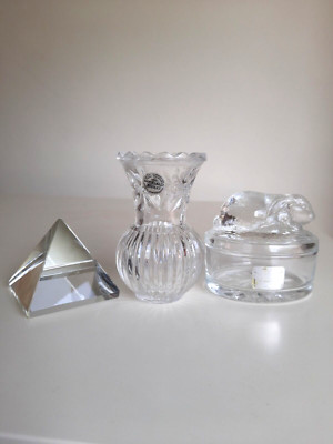 Lot of 3 Piece of Crystal,Small vase,Figural Bunny Rabbit Box,Pyramid Glass