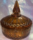 Vintage Indiana Glass Amber Princess Pattern Candy Dish And Lid 6" in Diameter — photo 2