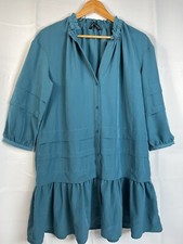 Zara Womens Blue Tiered Button Up Tunic Dress Size S Boxy Oversized 
