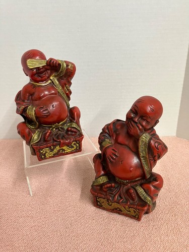 VTG 1960's MCM Buddhas "UNIV STATUARY CO" Laughing See & Speak No Evil Figures