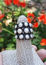 Vtg Sterling Silver 925 Pearl Rows Raindrop Ring Sz 6.5- 7 Southwestern Chic Big