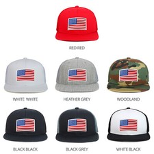 Youth Kid's White American Flag Patch Flat Bill Snapback Trucker Cap - FREESHIP