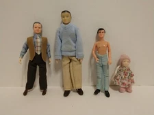 Vintage Dollhouse Doll Family Grandpa Dad Son and Baby ~ Mixed Brands Variety