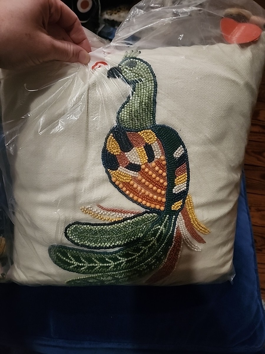 RARE Opalhouse Jungalow Beaded Peacock Pillow 16x16 New