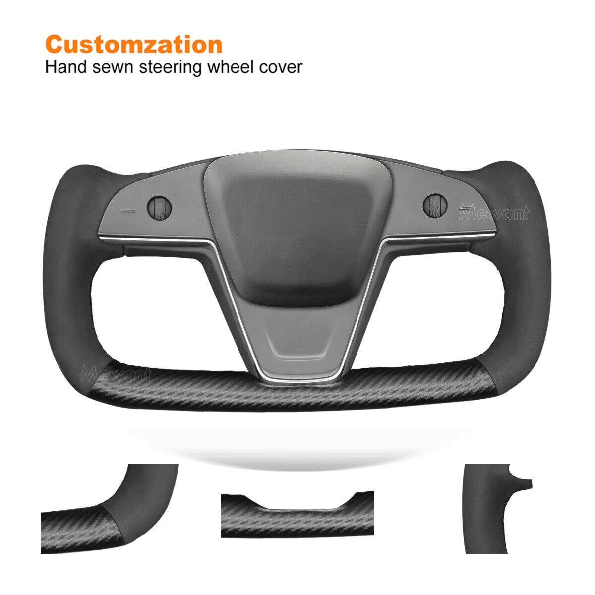 Soft Suede PU Carbon Fiber Steering Wheel Wrap for Tesla Model S Yoke Model X