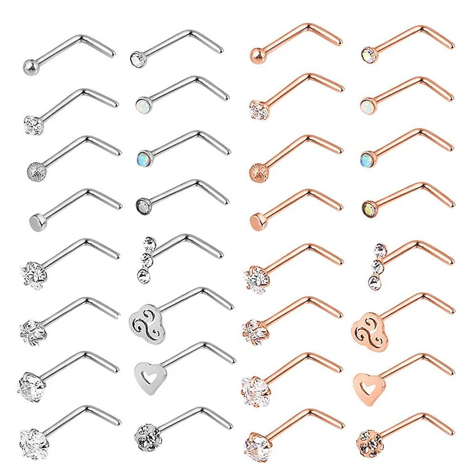 14-16 PIEZAS Anillo para nariz Curva en L Acero quirúrgico Barra en L Labio Oreja Tragus Piercing 20G Foto 3 de 4