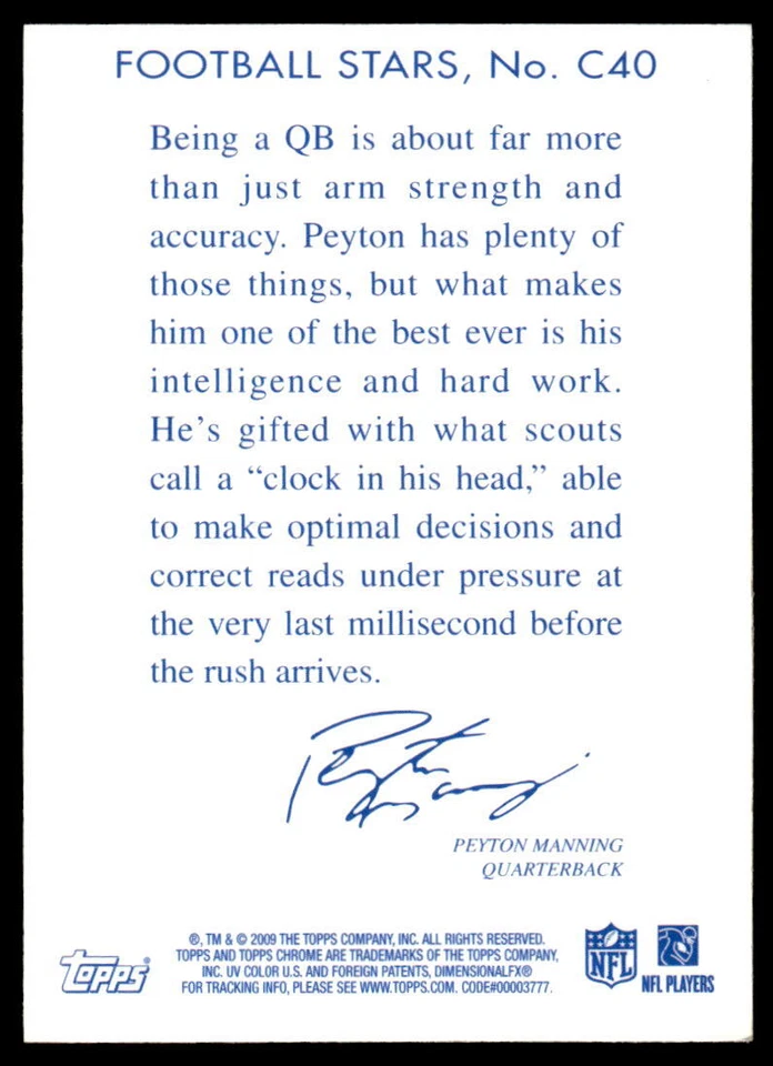 2009 Topps Chrome #C40 Peyton Manning FOOTBALL Indianapolis Colts - Image 2 of 2