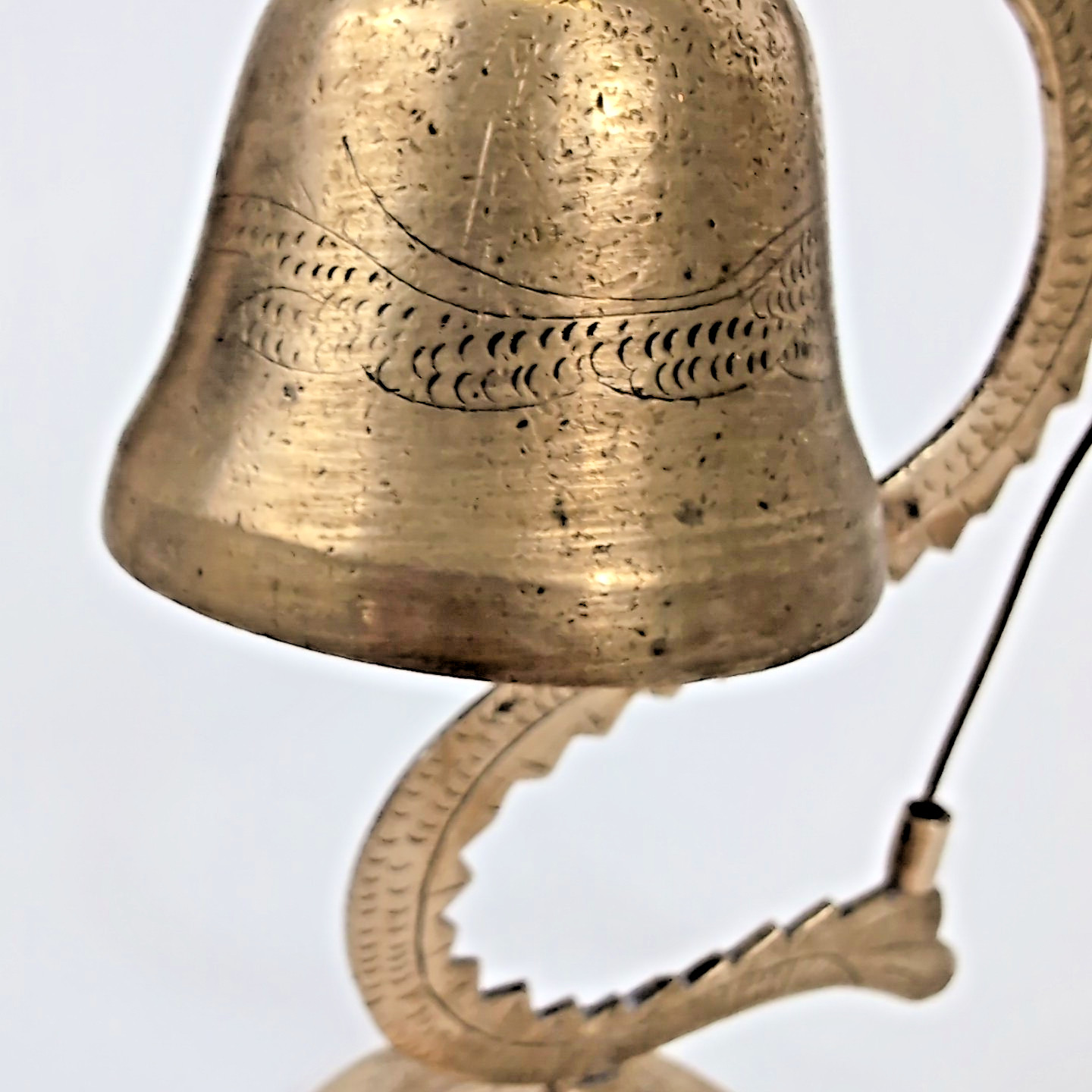 VTG Brass Dragon Gong & Cobra Snake Bell Asian Temple Ritual Buddhist Serpent