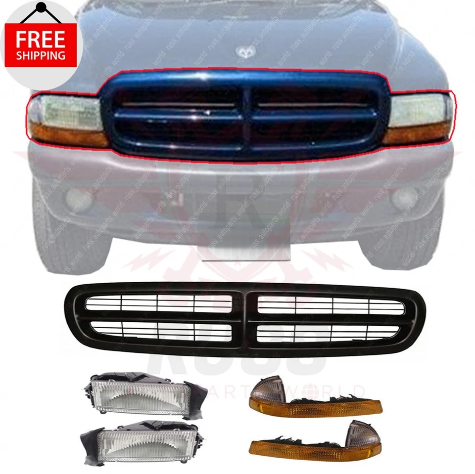 New Front Grille Headlights Signal Light 5pc For 1997-2004 Dakota 98-03 Durango - Image 2 of 4
