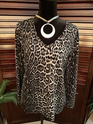 Chico's Woman LS Black  Animal Print Pullover Cardigan Sweater SZ 3/XL