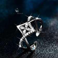 18K White Gold Cross Flower band Simulated Diamond Ring free size