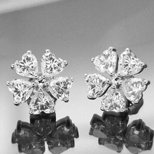 8 Ct Cubic Zirconia Set Flower Heart Shaped Stud Earrings 14K White Gold Plated