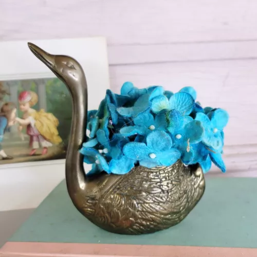Small Brass Swan Planter Figurine Vintage Probably From the 1970s