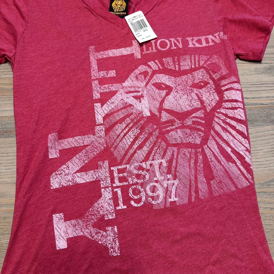 NEW Lion King Broadway Musical NY T-Shirt Women’s S Red V-Neck Short Slv Disney - Image 2 of 4