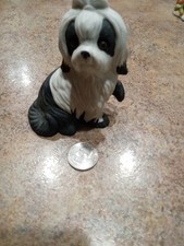 Shih Tzu Figurine Lefton Japan vintage Sitting puppy dog black white 3.5 Inches