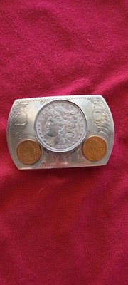 Vintage Comstock Silversmith Belt Buckle With 1896 Morgan Silver Dollar ex. .
