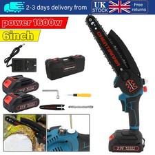 1600W Electric Cordless 6" Chainsaw One-hand Saw Wood Pruning Cutter W/2 Battery