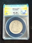 1870 S SEATED LIBERTY HALF DOLLAR ANACS VF 30 DETAILS CLEANED