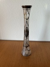 Vtg La Pierre Tall glass vase antique art nouveau sterling silver overlay 13.75”