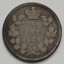 1900 Round 0's Rare Type Canada 5 Cents Silver Victoria Bust Half Dime Coin