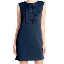 Eliza J navy flora appliqué ruffle front sheath dress sleeveless size 6