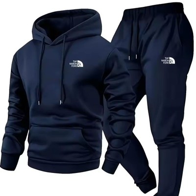 Men's Autumn and Winter Pattern Casual Two-piece Set Hooded Sweatshirt and Pants