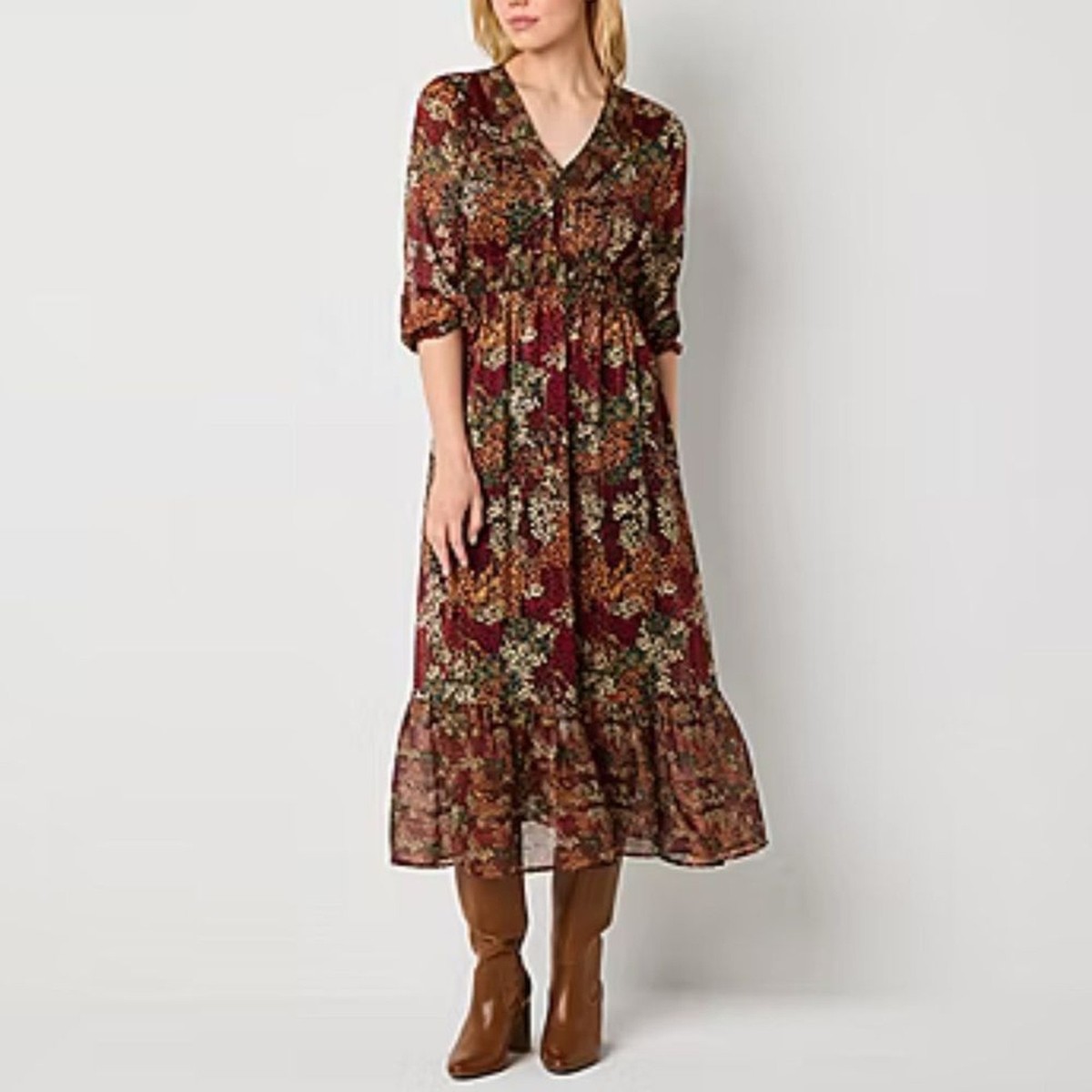 FRYE AND CO. Long Sleeve Boho Fall Floral Midi Dress Size XXL Coastal  Cowgirl