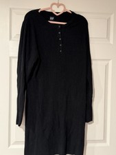 GAP Women XL Black Ribbed Knit Sweater Dress Long Sleeve Henley Midi Minimalist
