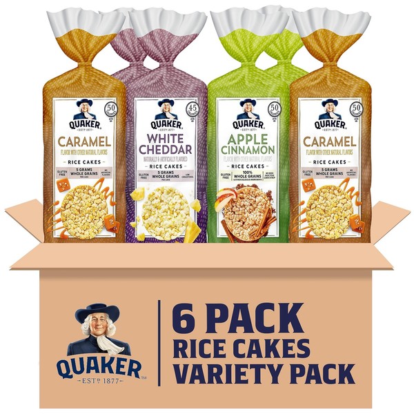 Pasteles de arroz grandes Quaker, sin gluten, paquete de variedad de 3 sabores, 6 unidades