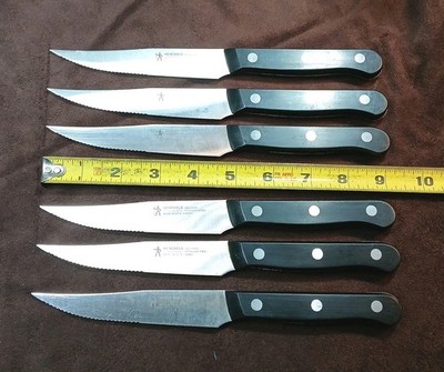 6 HENCKELS SOLUTION 17549-120(4.5'') Serrated Stk Knives W/ Blk Scales India