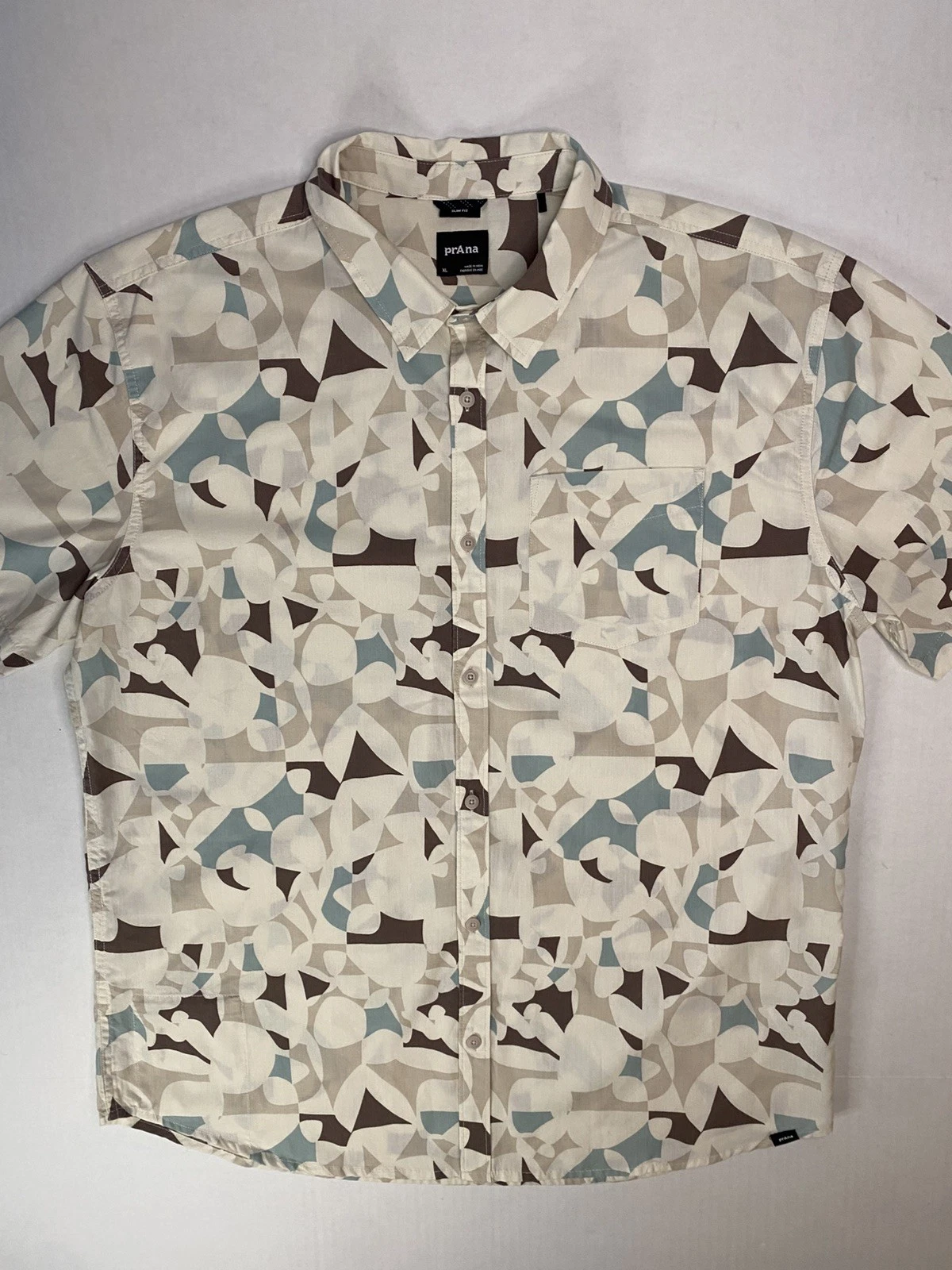 prAna Shirt Mens XL Slim Fit Geometric Button Up Organic Cotton Casual Outdoor