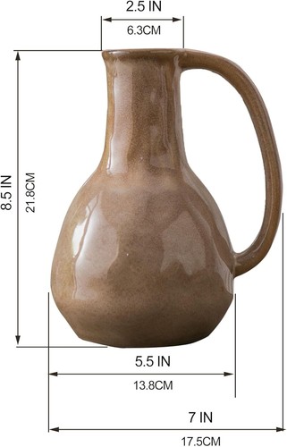 Brown Modern Ceramic Vase, Farmhouse Decor Rustic Vase for Handle - Afbeelding 5 van 8