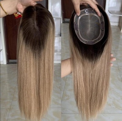 18'' Mono Base Ombre Blonde European 100% Human Hair Toppers 5x6''