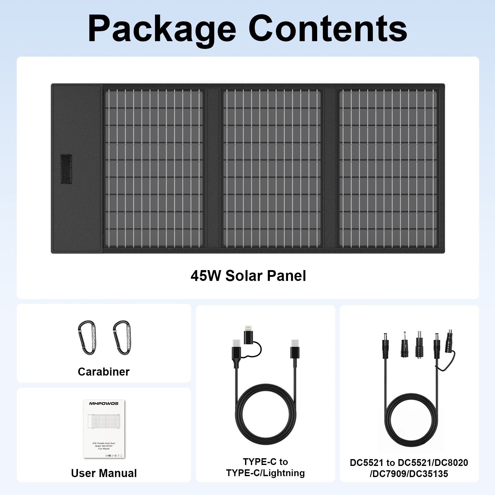 MHPOWOS 45W Solar Power Charger Foldable Solar Panel for Camping Outdoor Gear