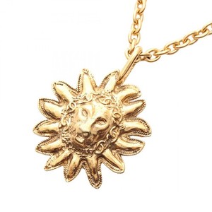 Authentic CHANEL COCO Mark Lion Long Necklace Pendant 78cm Gold Plated Used Women CC