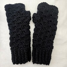 Black Fingerless Gloves Handmade Crochet Wrist Length Driving Texting Gloves