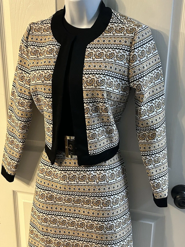 Vintage 60s Mod Bleeker Street Jacket Dress Set Geometric Structured Retro Union - Image 2 of 4